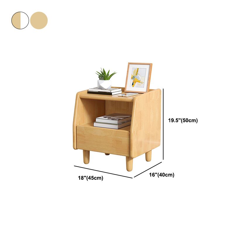 Solid Wood Night Table Modern 20 Inch H 1-Drawer Open Storage Nightstand with Legs