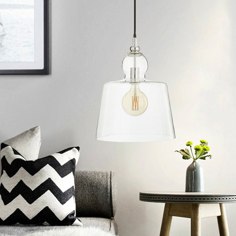 1 Bulb Bedroom Suspension Light Simple Chrome Ceiling Hang Fixture with Upside-Down Trifle Clear Glass Shade