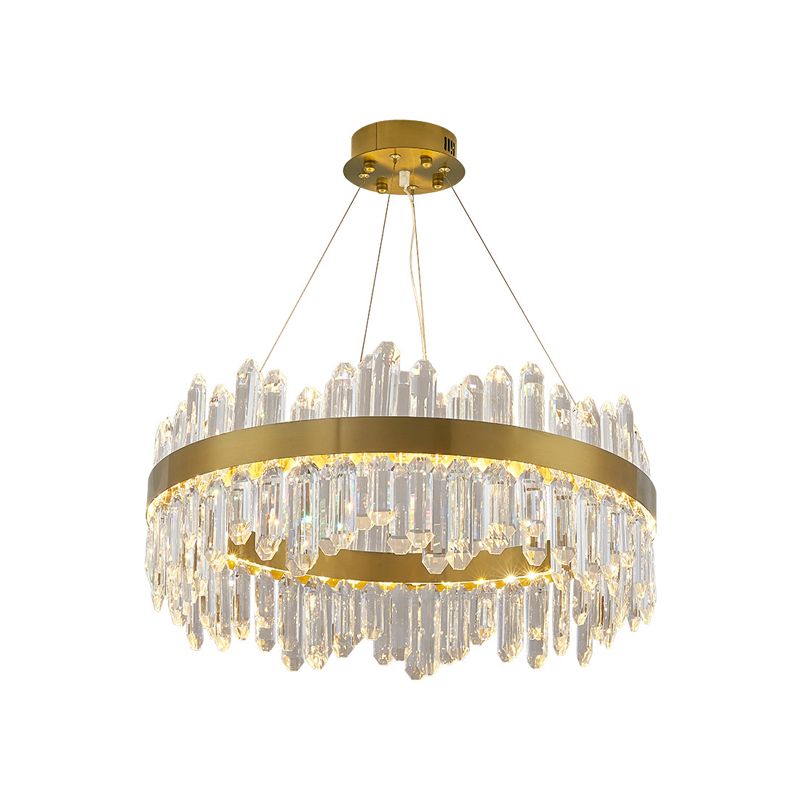 Round Shape Hanging Lights Crystal Metal Chandelier in Gold for Living Room