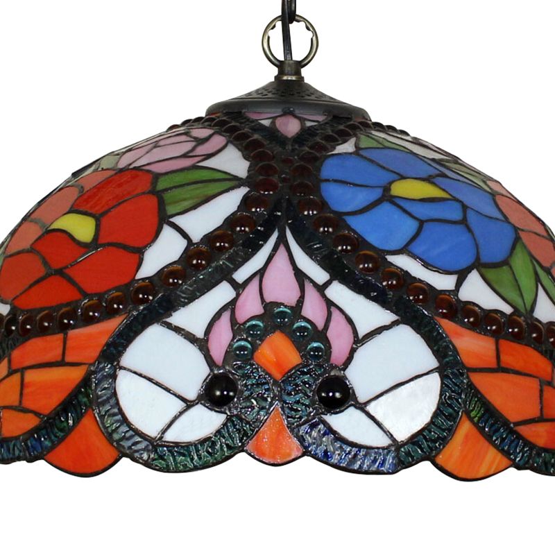 Victorian Bowl Pendant Lamp 3 Heads Black Stained Art Glass Ceiling Hanging Light with/without Pull Chain