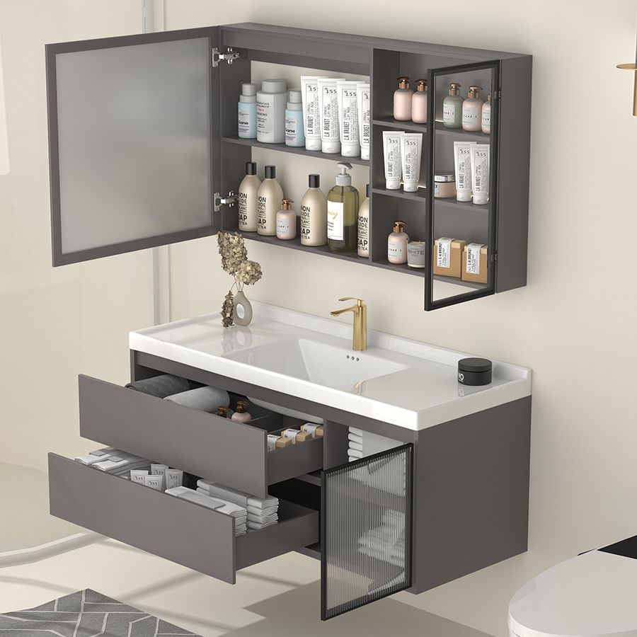 Wall Mount Gray Sink Vanity Modern Ceramic Single Rectangular Vanity