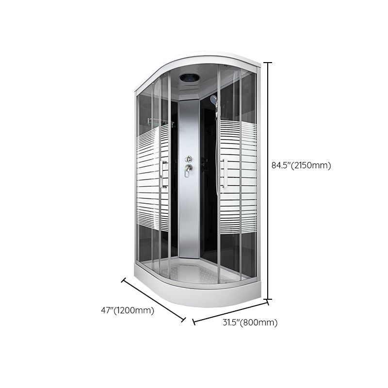 White Rounded Shower Stall with Shower Base Tempered Glass Shower Stall