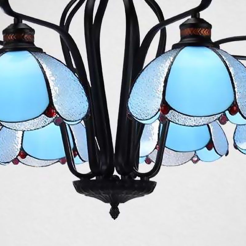 Black Scalloped Hanging Chandelier Baroque 6/8 Lumières Blanc / Jaune / Blue Glass Pendante Light Kit pour le salon