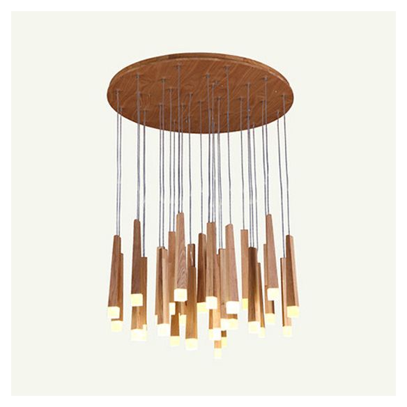 Matchstick Dining Room LED Pendant Light Wood 1/5/7-Light Ceiling Light Fixture with Diffuser in Warm/White Light