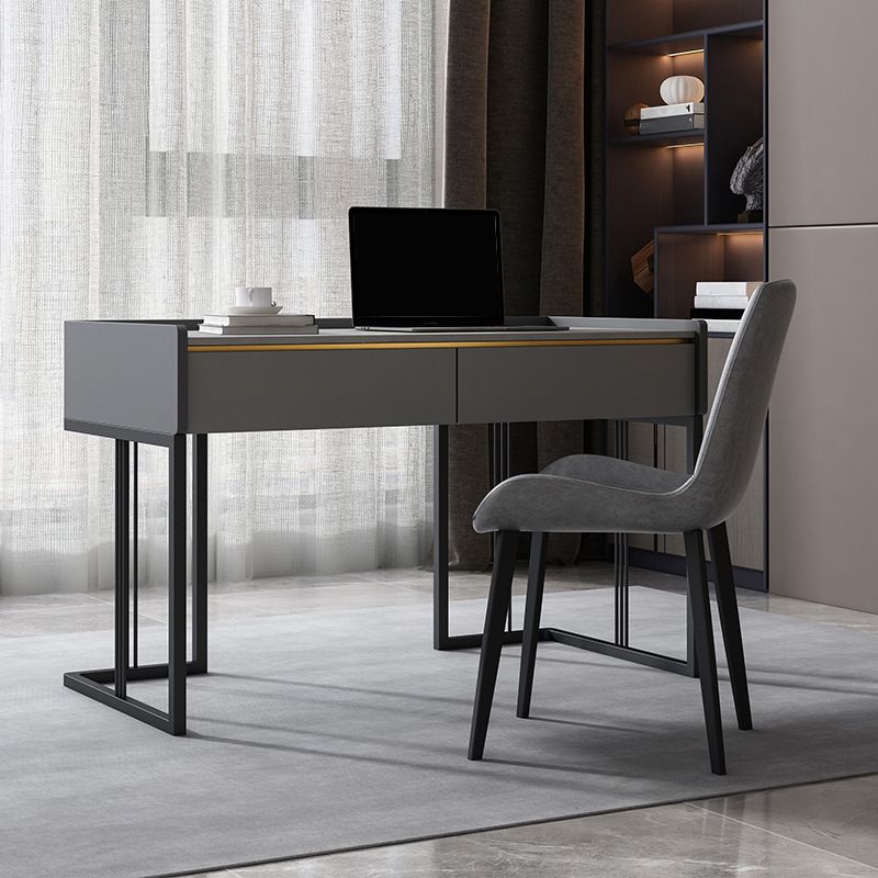 Contemporary Computer Desk Antique Finish Rectangular Office Desk with Metal Legs