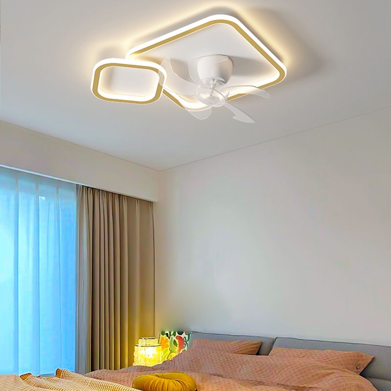 Contemporary LED Ceiling Fan Light Geometric Rotatable Fan Light Ceiling in White