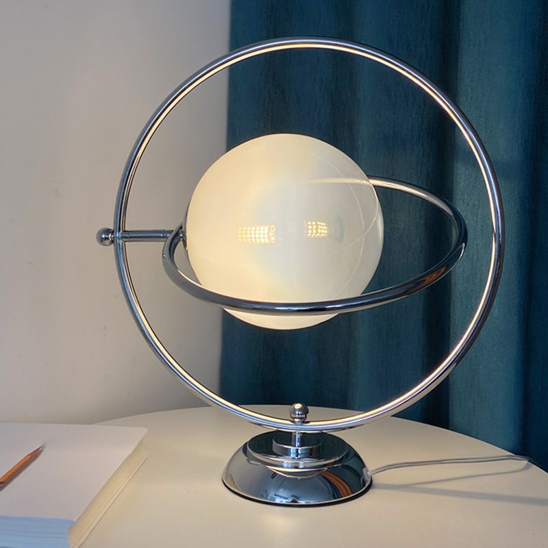 Modern Style Spherical Shape Table Lamp Glass 1-Light Table Light in Silver