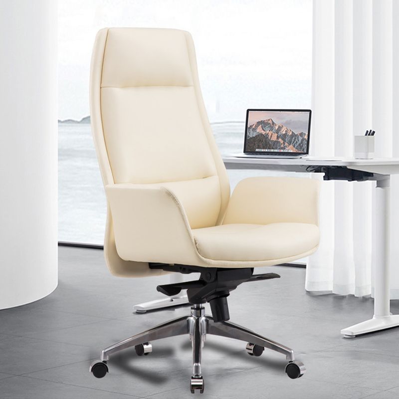 Contemporary White Leather Managers Chair Armless Upholstered Office Chair