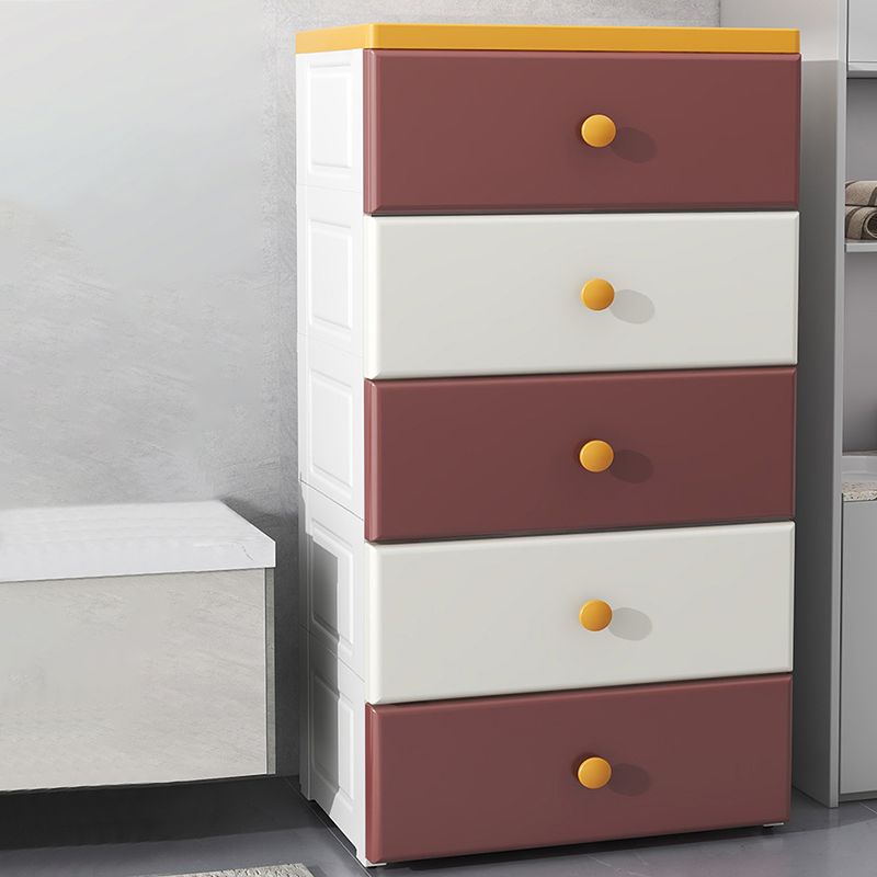 Northern European Vertical Kids Nightstand 5 Drawers Plastic Nursery Dresser for Home