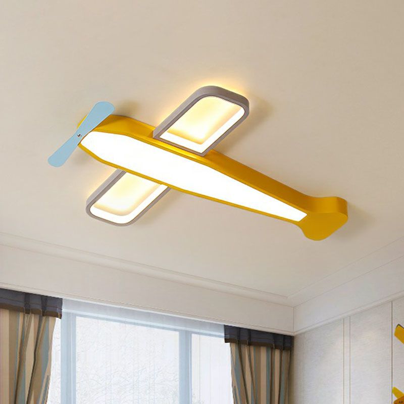 Metallisch Flugzeug LED Flush Mount Childrens Gelb Flushmount Deckenleuchte für Nursery