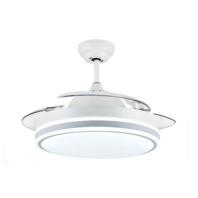 Contemporary Circular Ceiling Fan Lamp Acrylic 36"/42" Wide LED Semi Flush Mount Light in White/Black with 3 Blades, Remote Control