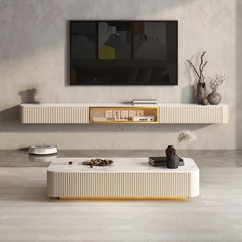 Contemporary Floating Media Console Stone Stand Console for Living Room