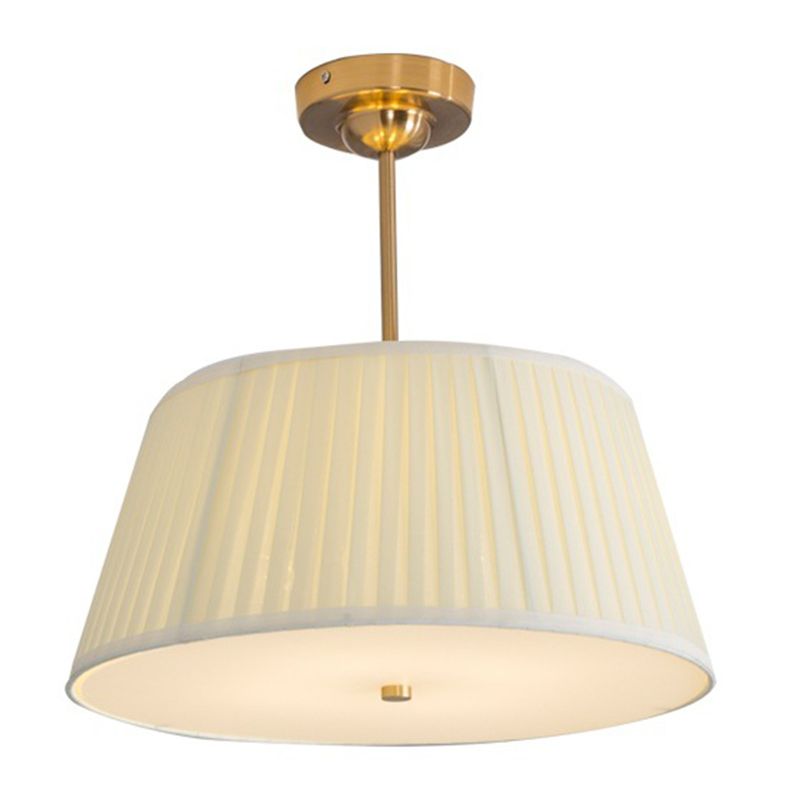 Drum Semi Flush Mount Chandelier Modern Fabric Semi Flush Light in Beige