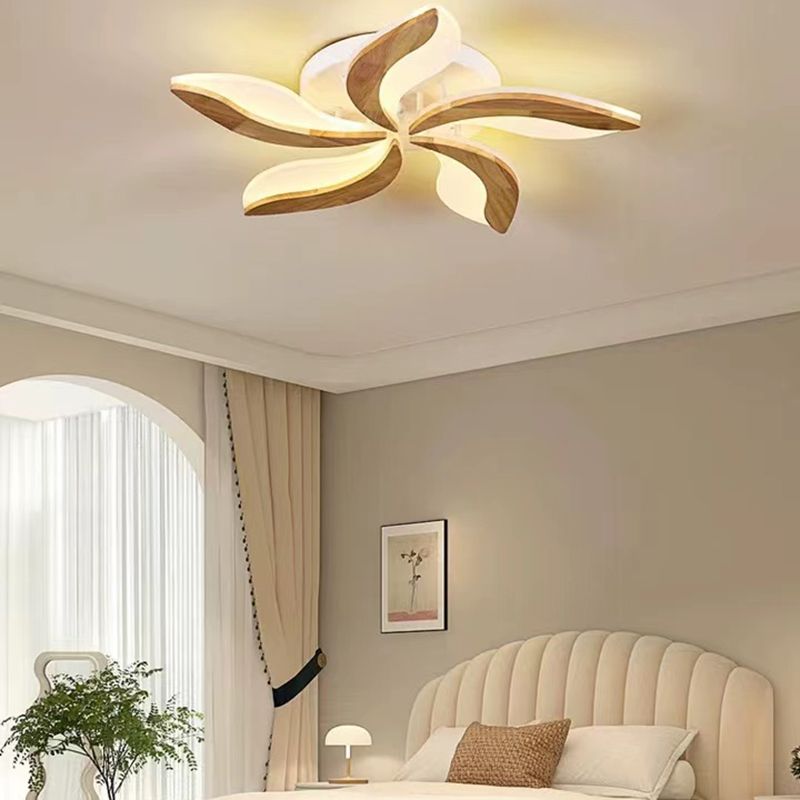 LED Modern Wood Flush Mount Flower Shape Ceiling Light with Acrylic Shade for Living Room