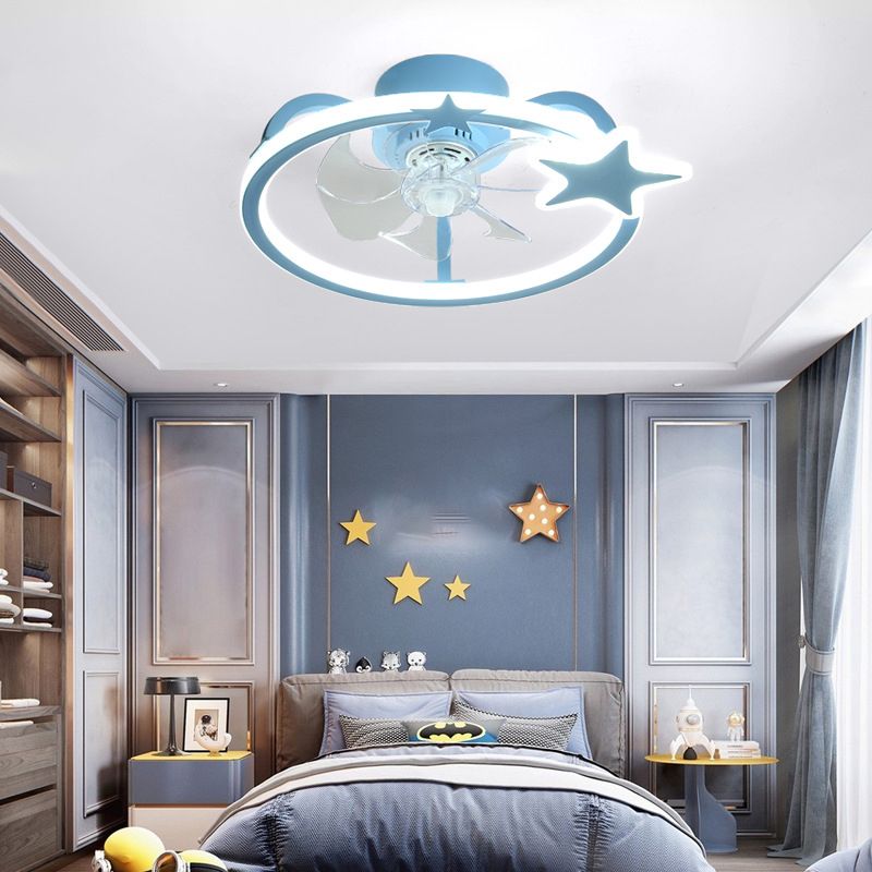 Metal Ceiling Fan Lamp Kids Style LED Ceiling Mounted Light for Bedroom