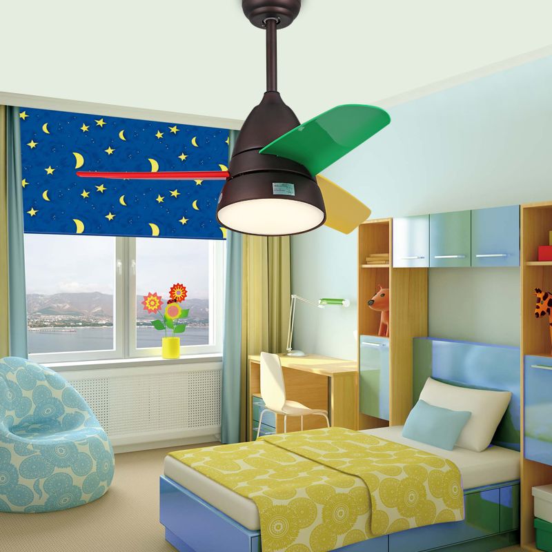 Macaron Style Conical Hanging Fan Light Metal Kids Child Room 26 "LED LED LED PLADIER LED LED, 3 lames