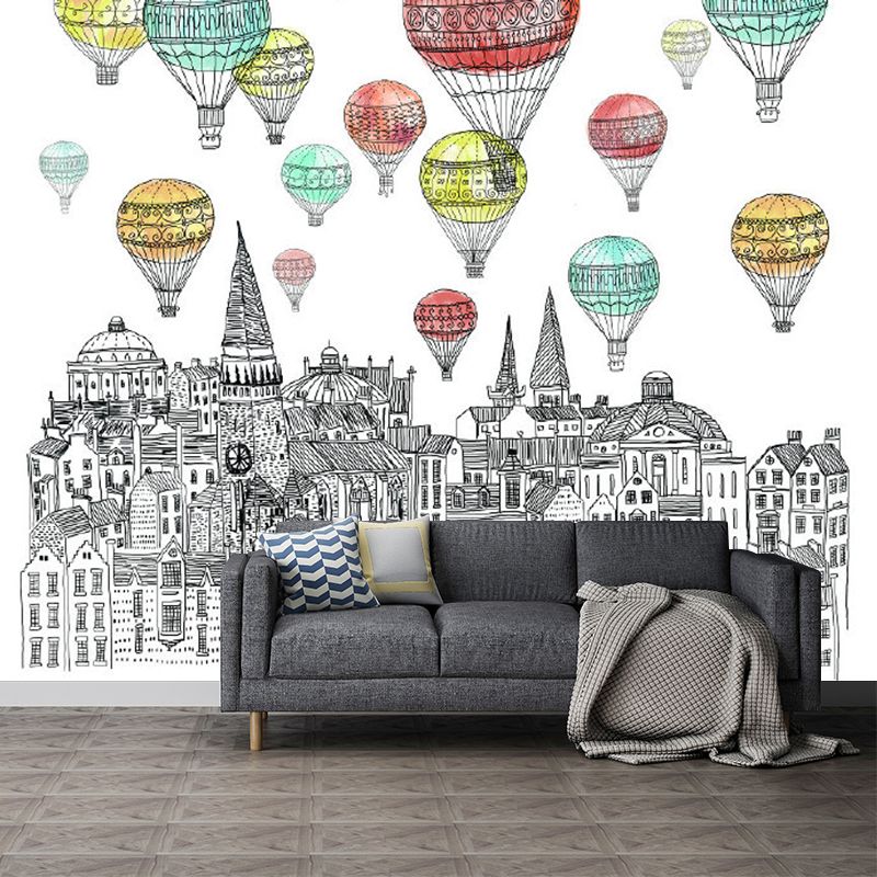 Childrens Art Castle Wall Murals Red-Yellow-Green Hot Air Balloon Wall Decor for Kids Room