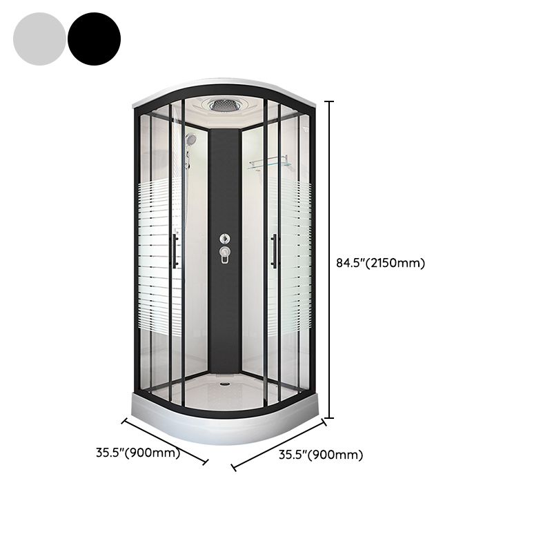 Rounded Double Sliding Shower Stall Striped Tempered Glass Shower Stall