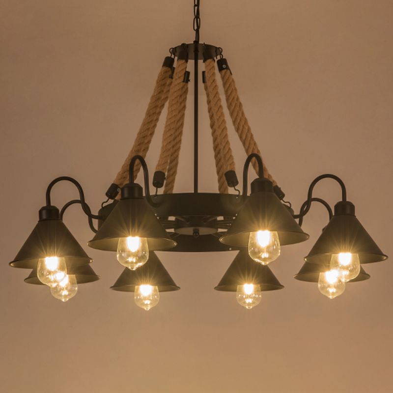 Conical Chandelier Light Fixture Industrial Rope Hanging Light for Restaurant