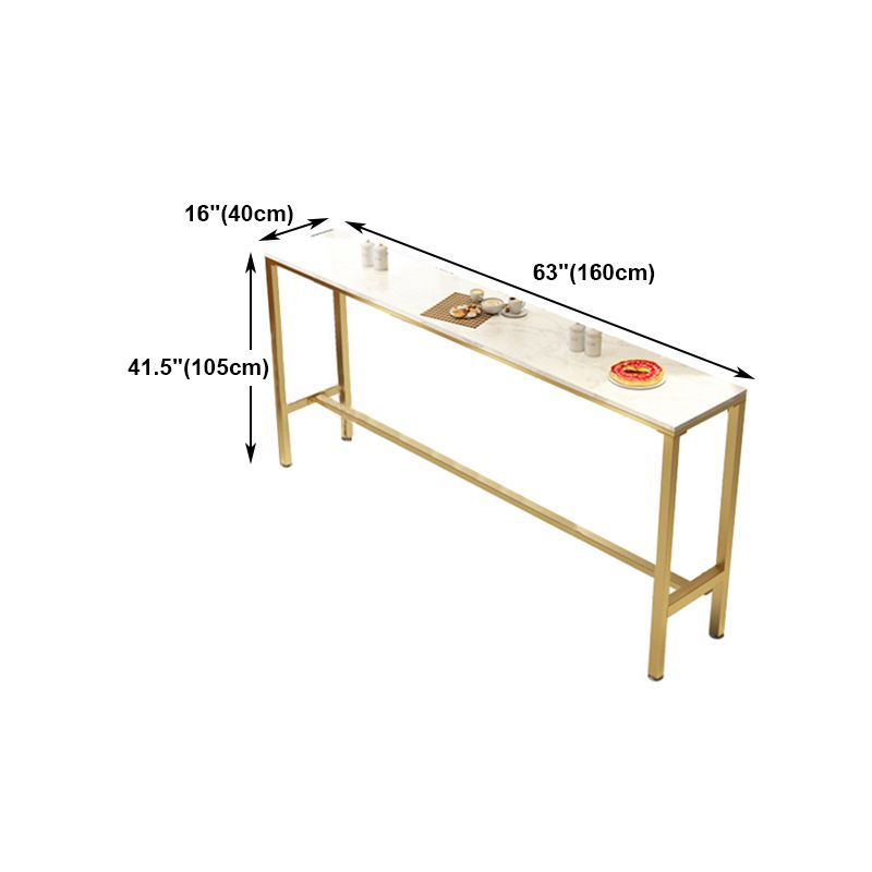 White Stone Bar Table Traditional Luxury Rectangle Bar Table with Trestle Base