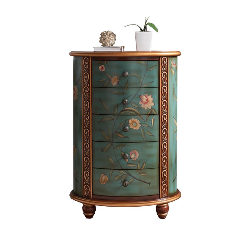 Traditional Style Oval Lingerie Chest Vertical Wooden Storage Chest with 5 Drawers