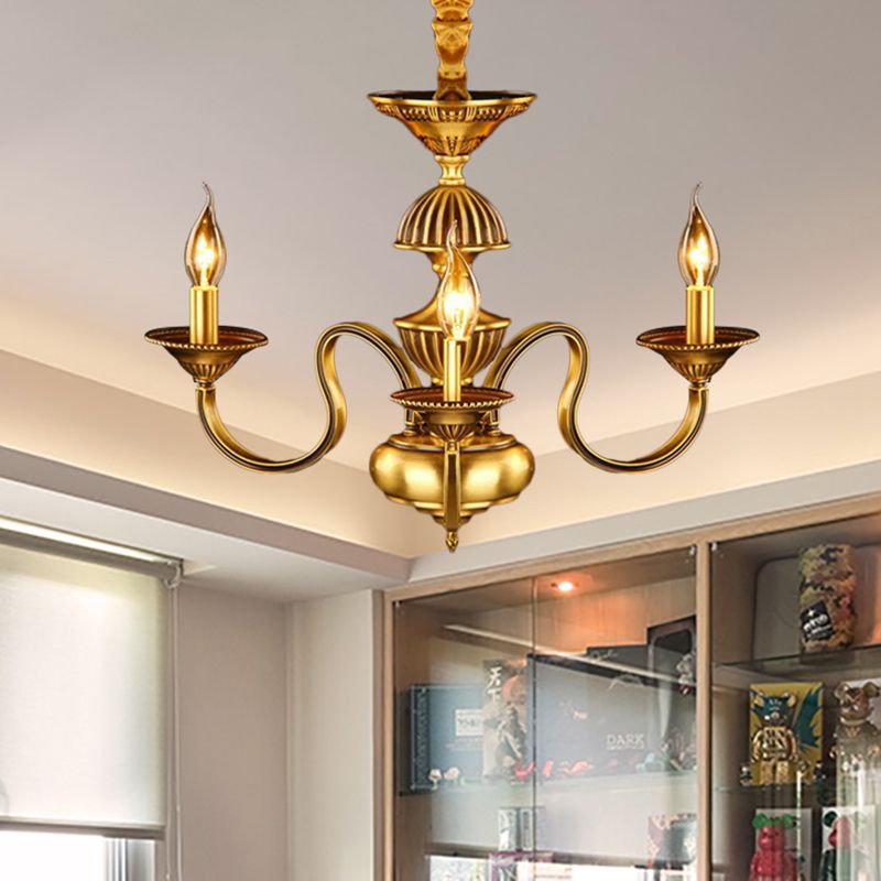 Candle Metal Pendant Chandelier Colonialism 3/5/6 Lights Dining Room Suspended Lighting Fixture in Brass