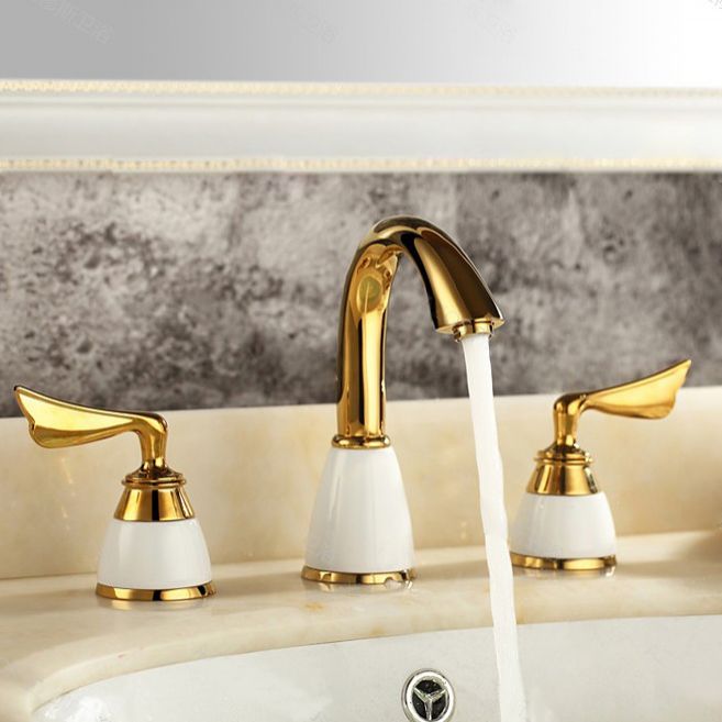 Glam Widespread Sink Faucet Lever Handles 3 Holes Solid Brass Faucet