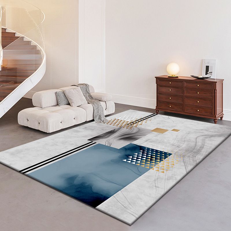 Light Grey Modern Rug Polyester Abstract Print Rug Non-Slip Backing Rug for Living Room