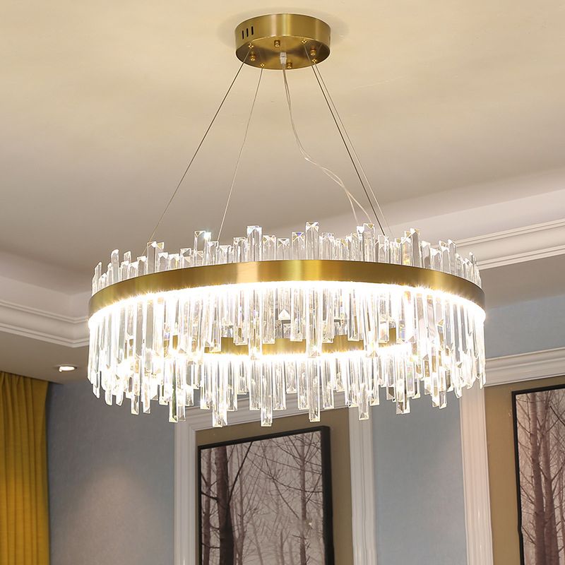 Forme ronde Lights Hanging Stryme Crystal Metal Chandelier en or pour le salon