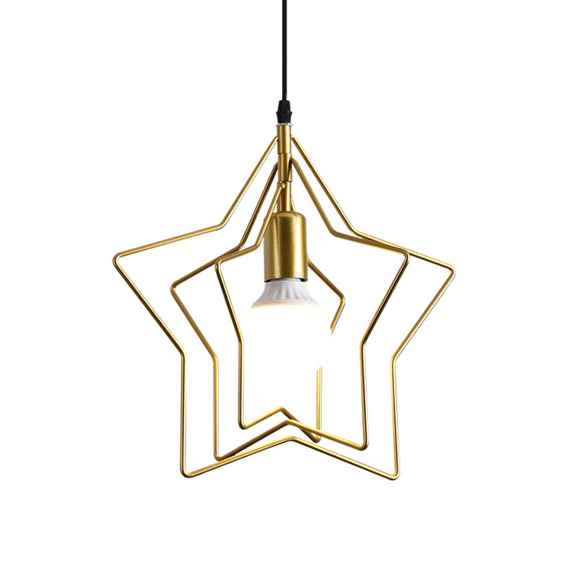 Metal Gold Pendant Light armatuur Triple Star/Round Frame enkel industrieel hangend plafondlicht