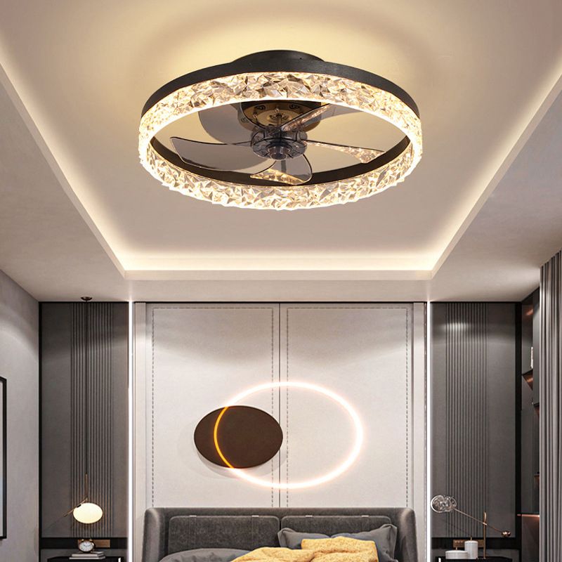 Single Black/White/Brown Ceiling Fan Lamp LED Acrylic Ceiling Fan Light for Living Room