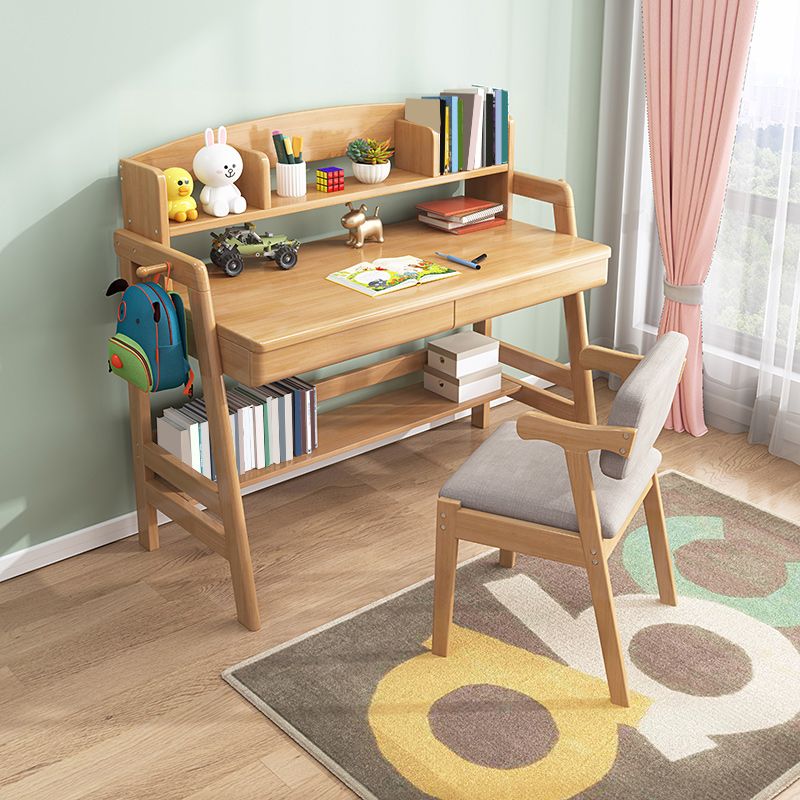 Natural Solid Wood Children's Desk with 2 Drawers Desk & Chair