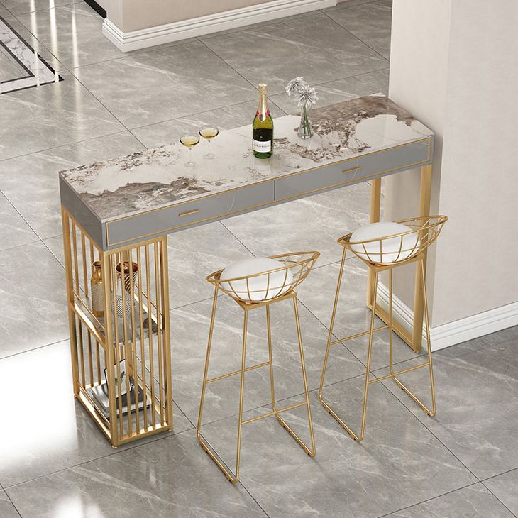 Nordic Style Storage Bar Table Stone Top Pub Table with 2 Drawers, Only Table