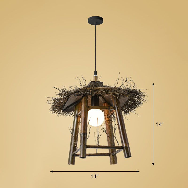 Bamboo Handmade Suspension Light Simplicity 1-Light Pendant Light Fixture in Wood