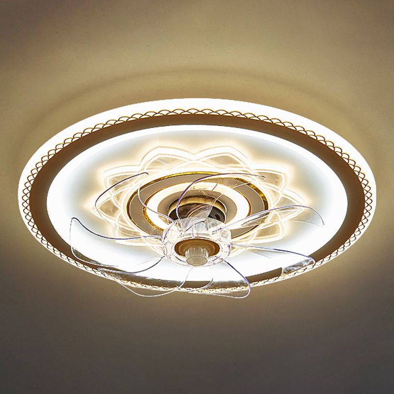 White and Gold Round Fan Lamp Simplicity LED Acrylic Semi Flush Ceiling Light with Remote