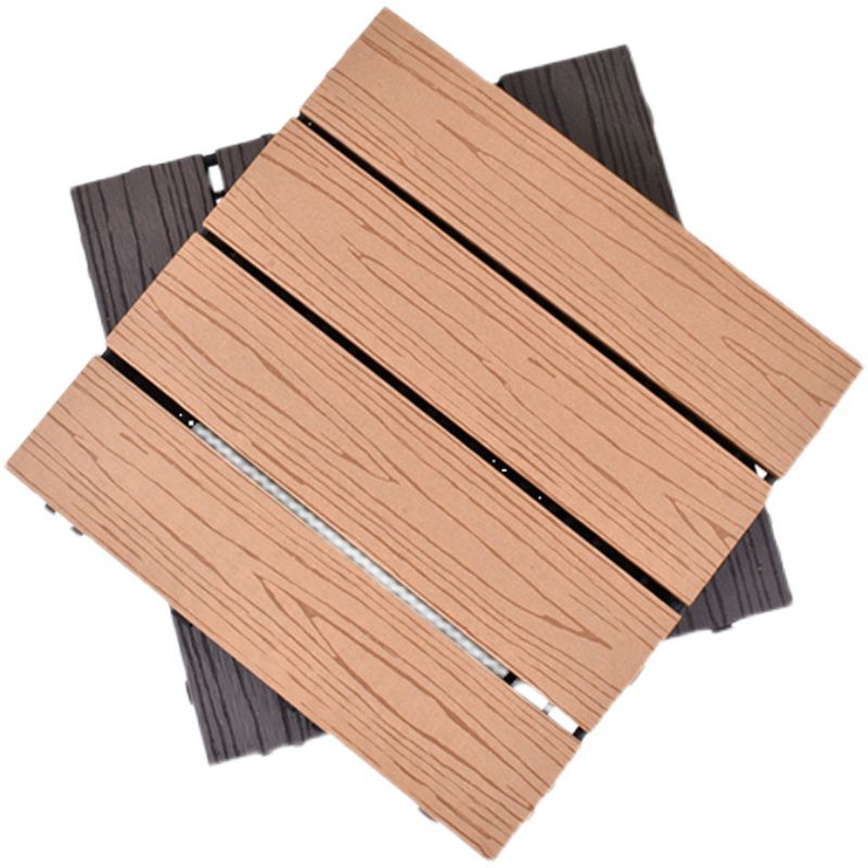 Contemporary Square Wood Tile Wire Brushed Brown Engineered Wood for Patio Garden