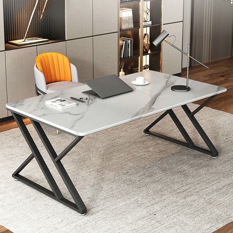 Modern Style Office Desk Sintered Stone Writing Desk with Metal Legs for Home