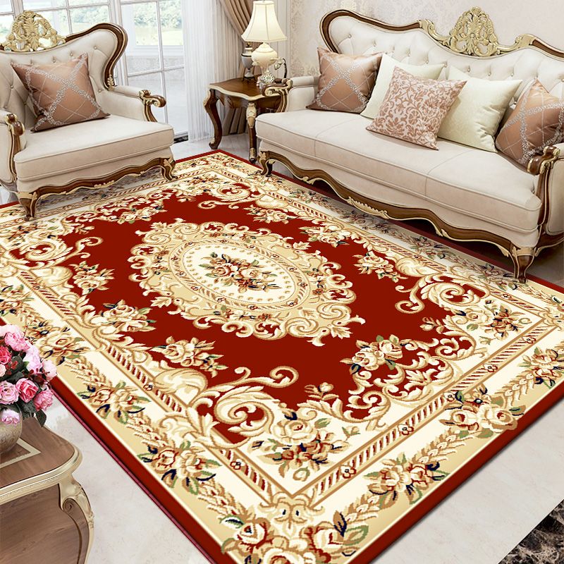 Traditional Polyester Area Rug Retro Floral Pattern Carpet Rug Non-Slip Backing for Home Decor