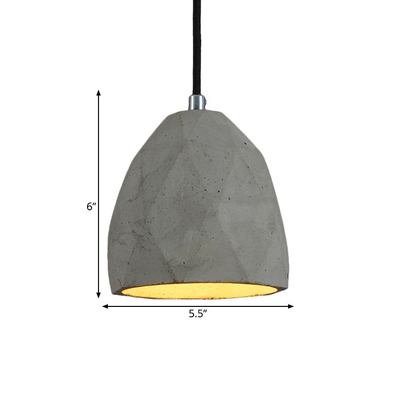 1-Bulb Cement Pendant Lighting Industrial-Style Grey Dome Restaurant Hanging Lamp Kit