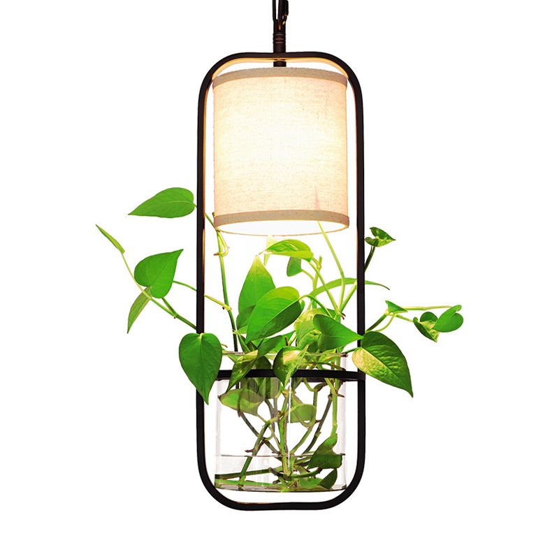 1 Bulb Metal Pendant Light Fixture Industrial Black/White Cylindrical Restaurant LED Hanging Lamp Kit