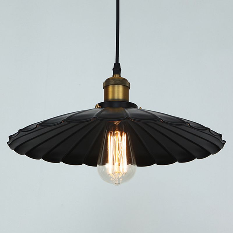 Industrial-Style Iron Pendant Light Scalloped One Light Pendant Cafe Theme Restaurant