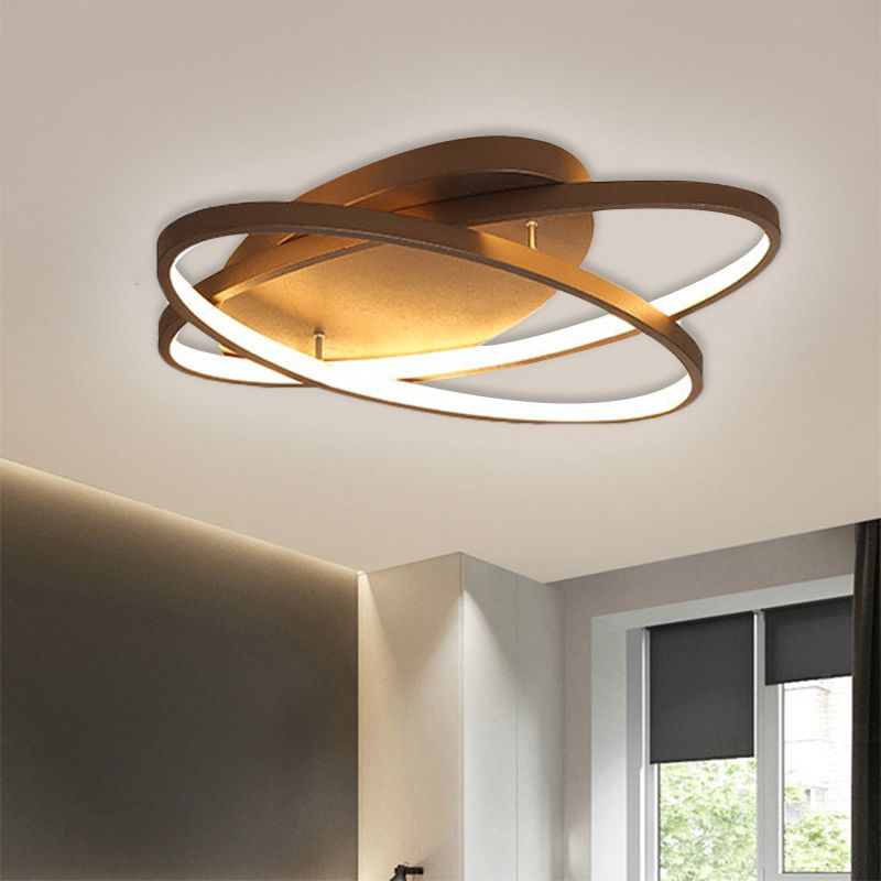 Oval Metallic Ceiling Lighting Modern Black and Gold LED Flush Mount Light for Living Room