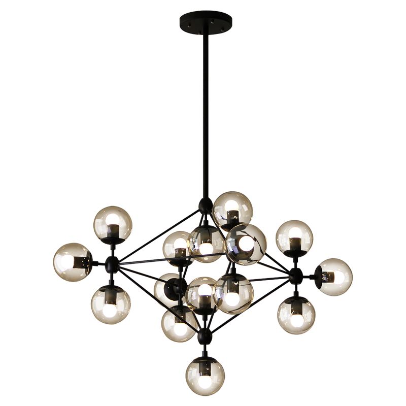 Clear Glass Ball Chandelier Lighting Loft Style Bedroom Hanging Light Fixture in Black