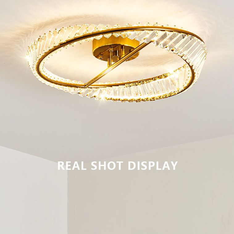 Modern Fashionable Circular LED Ceiling Light Electroplate Metal Semi Flush Mount with Crystal Shade