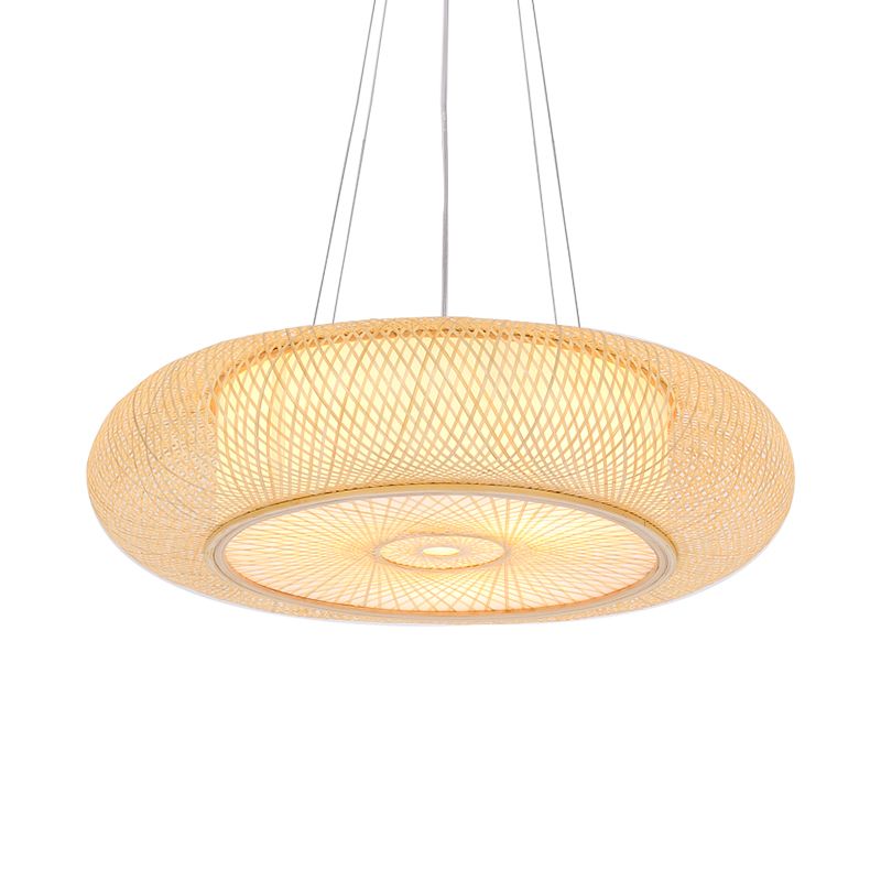 Handmade Round Bamboo Hanging Light Chinese 1 Bulb 18"/19.5"/31.5" Wide Beige Ceiling Pendant for Tearoom