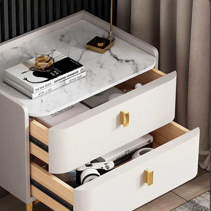 Classic Glam Bedside Cabinet Stone Bed Nightstand with 2 Drawers