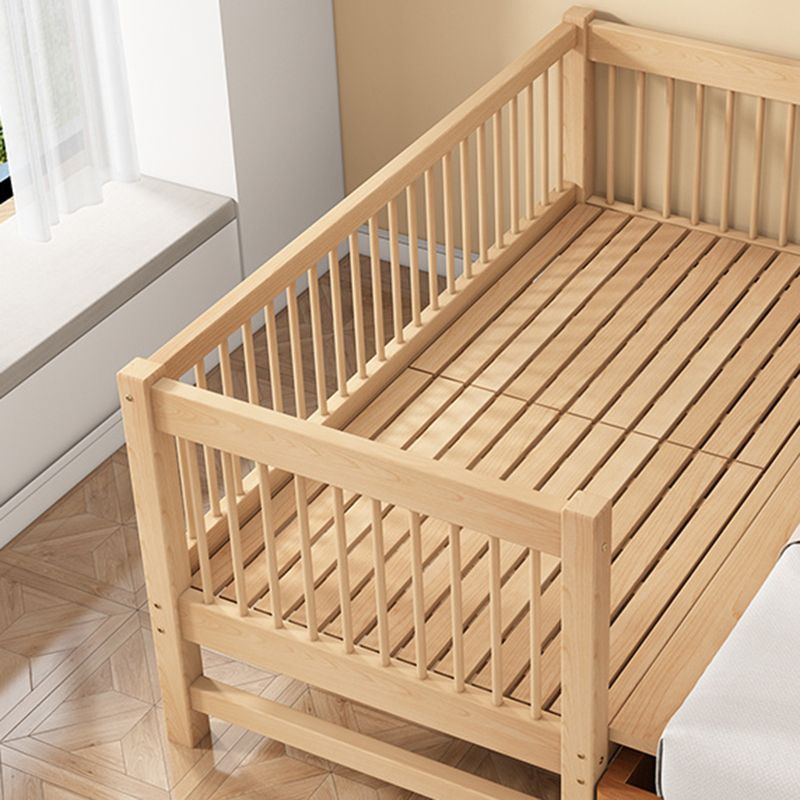 Modern Beech Baby Crib Light Wood Nursery Bed with Guardrail