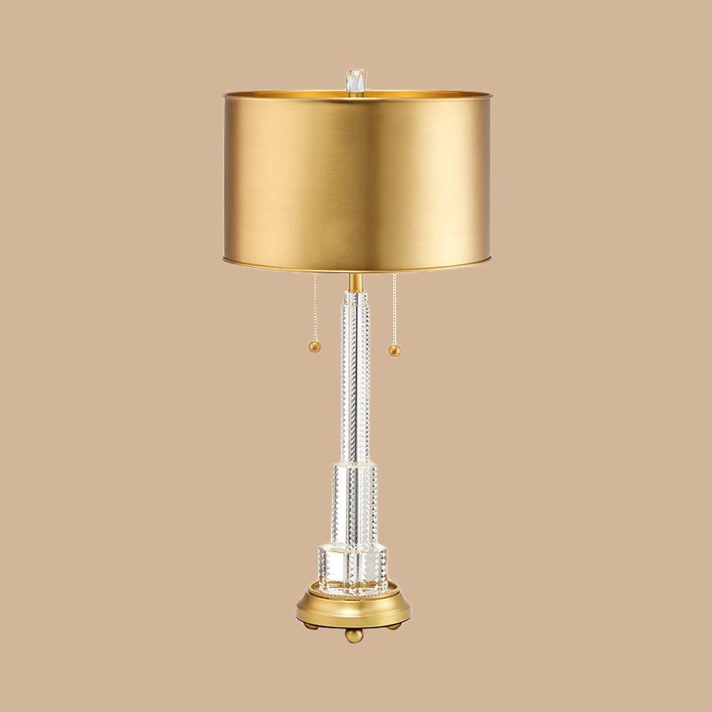 Cylinder Metal Task Lighting Modernist 2 Bulbs Gold Reading Lamp with On/Off Pull Chain