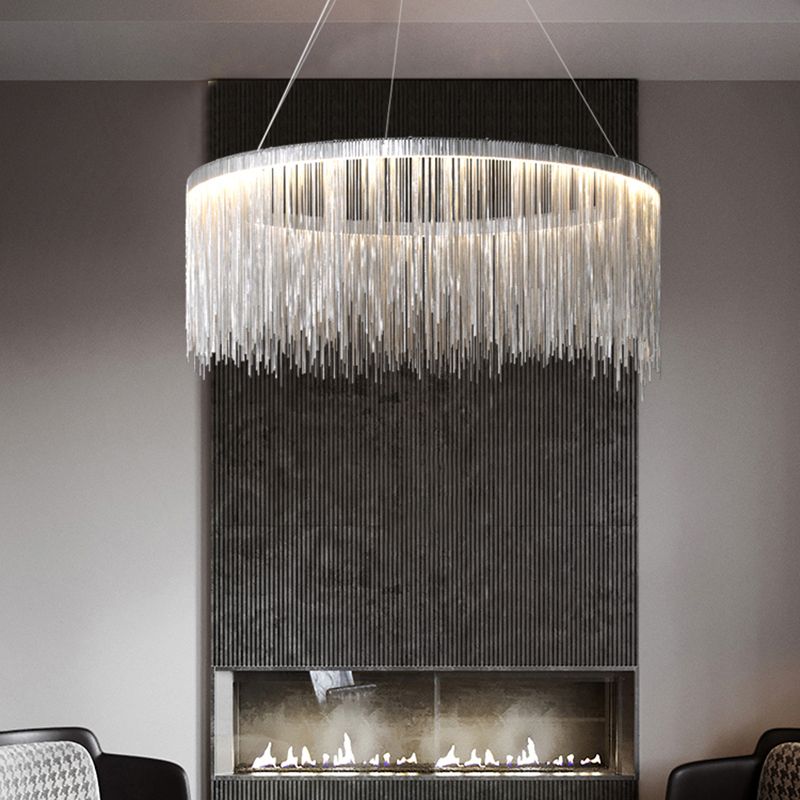 Silver Geometric Pendant Light in Modern Luxury Style Aluminium Tassel Ceiling Light for Commercial Place