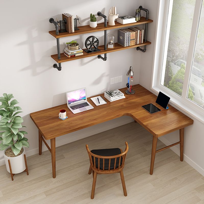 Industrial L-Shape Office Desk Solid Wood Writing Desk for Office